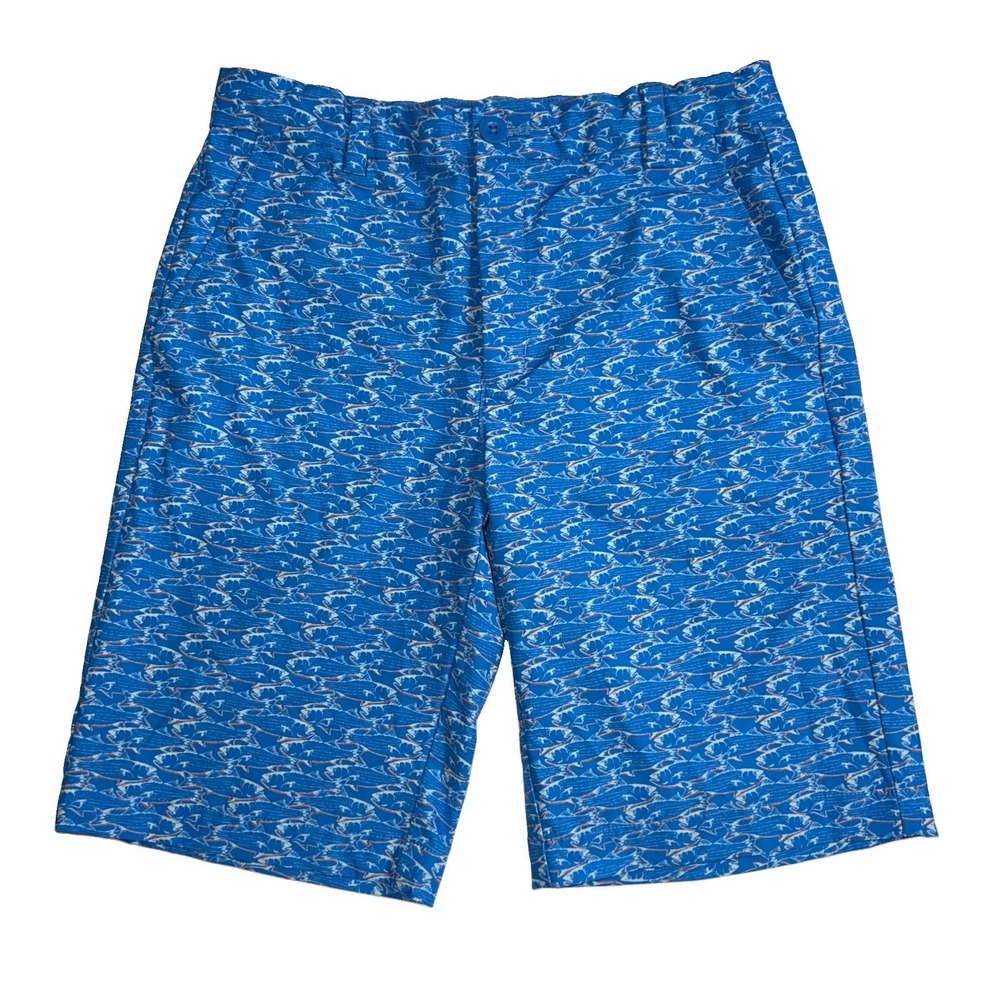 Vineyard Vines Performance Shorts Boys With All Over Fish Print Blue Size 16